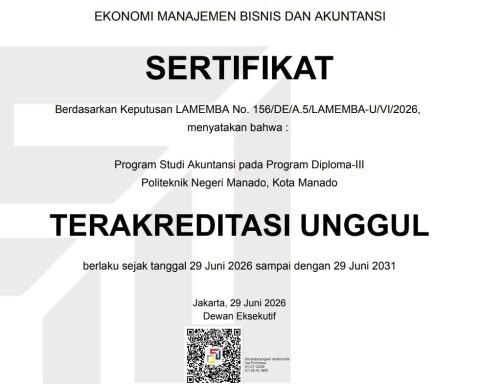 Sertifkat dari LAMEMBA menyatakan Prodi Akuntansi Polimdo telah terakreditasi
